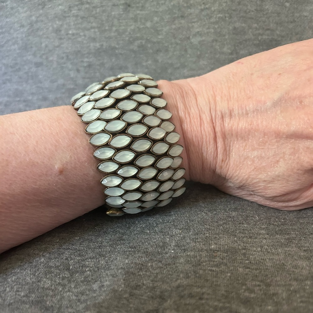 NWT: Ann Taylor Loft Ice Blue Stone Wide Stretch Bracelet